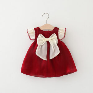 d6300a3ee2967053 Sweet Solid Color Baby Girl Sleeveless Bow Princess Children Birthday Party Evening Smooth Dress Wedding Toddler Kids Clothes