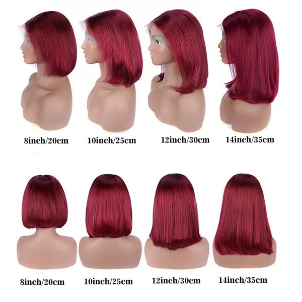 13x4 99J Short Wig Human Hair Dark Red Bury Color Full Frontal Bob Wigs Blunt Cut Bone Straight Front For Black Woman