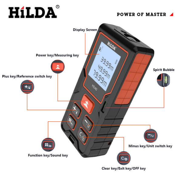 d632fcca5e752a65 HILDA Distance Meter 40M 60M 80M 100M Rangefinder Laser Tape Range Finder Building лазерный дальномер