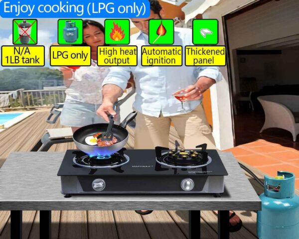 Propane Stove 2 Burner Gas Stove Novel 9 Copper Propane Burners Auto Ignition Tempered Glass with LPG CSA Hose for Outdoor Cooking,Emergency