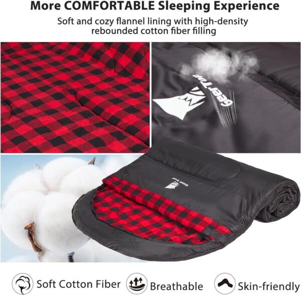 GEERTOP Schlafsack XXL 4 Jahreszeiten Flanell Campingschlafsack Übergröße 220x100cm für Erwachsene Outdoor Rucksackreisen, Wandern