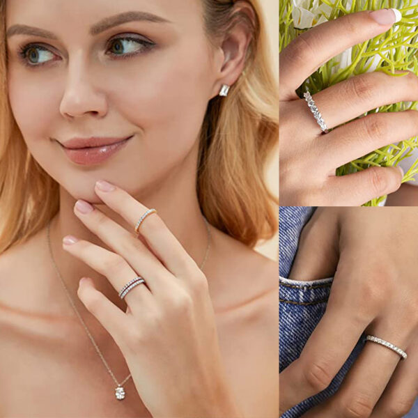 Bamoer U Moissanite Half Eternity Band Round Cut Diamond Sterling Sier Finger Ring Wedding Fine Jewelry Gifts