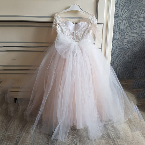New Lace Tulle Flower Girls Dresses Up White for Child Wedding Parti Bridesmai Maxi Ball Gown Communion Evening
