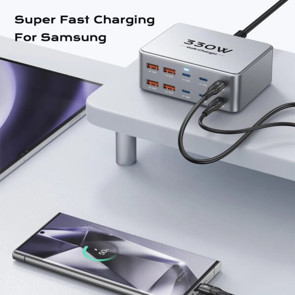 330W USB C GaN Charger 100W PD3.0 PPS QC3.0 Multiport Fast Charging Station For Laptop iPhone 15 16 Samsung Macbook Pro Tablet