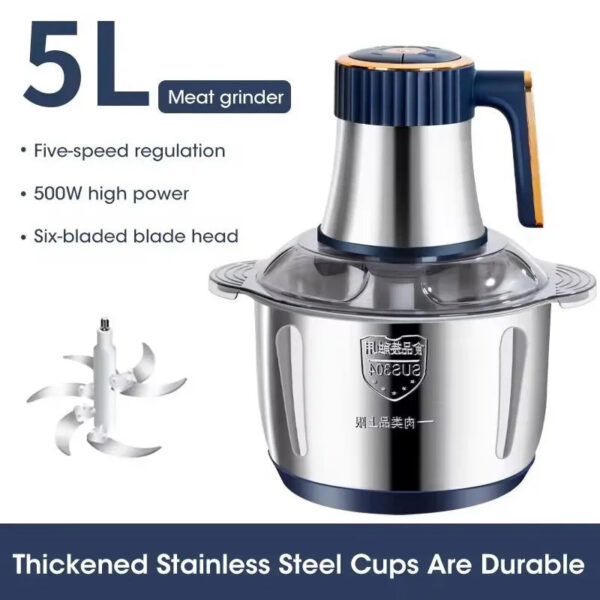 d67c0ee729e80278 20226 Electric Meat Grinders 5L Food Crusher Stainless Steel Multifunctional Vegetable Slicer Processor Chopper Kitchen Blenders