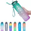 d6818d1f4aa31a94 1pc 1000ml Large Capacity Gradient Water Bottle,Water Bottle Straw 1 Litre Leakproof with Time Marker,for Sports Fiess