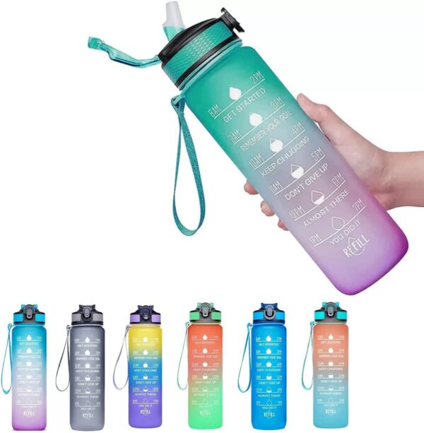 d6818d1f4aa31a94 1pc 1000ml Large Capacity Gradient Water Bottle,Water Bottle Straw 1 Litre Leakproof with Time Marker,for Sports Fiess