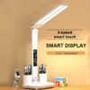 d691b01ba8c472b9 LED Clock Table Lamp USB Chargeable Dimmable Desk Lamps 2 Heads 180 Rotate Foldable Eye Protection Desktop Reading Night Lights