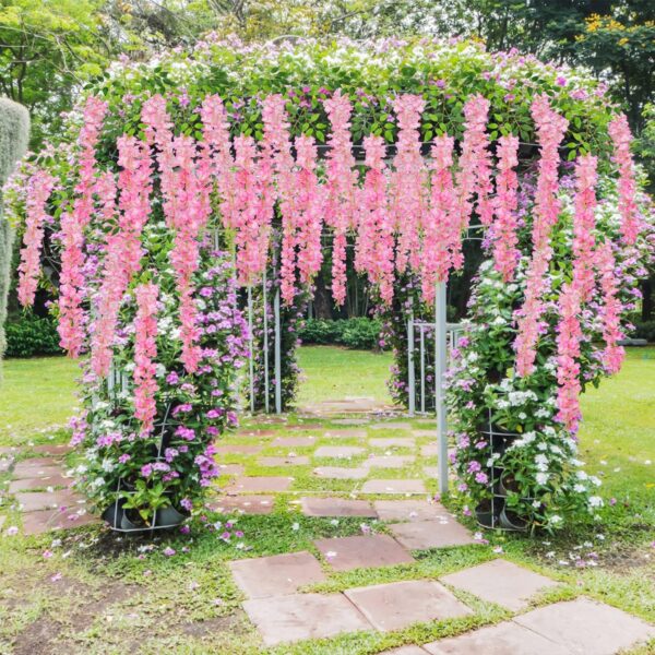 U'Artlines 12 Pack (Total 43.2 Feet) Artificial Fake Wisteria Vine Rattan Hanging Garland Silk Flowers String Home Party Wedding Decor (12, Pink)