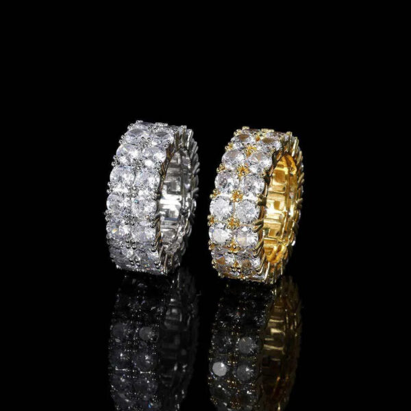 d6be33c0f3d06632 Hip Hop Jewelry Double Row Zircon Trendy Brand Full Diamond Gold Men's Ring