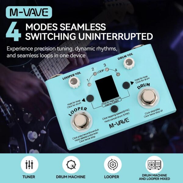M-vave Lost Tempo Drum Machines & Looper Pedal Built-in 30 Drums 11 Mins Recoding Time High Precision Tuner Guitar Effect pedal