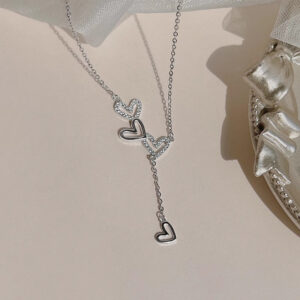 d706d96fb0a410fa Sterling Sier Hollow Heart Necklace Sparkling Diamond Tassel Pendant Women's Clavicle Chain Wedding Jewelry Accessories