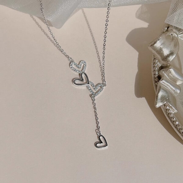 Sterling Sier Hollow Heart Necklace Sparkling Diamond Tassel Pendant Women's Clavicle Chain Wedding Jewelry Accessories