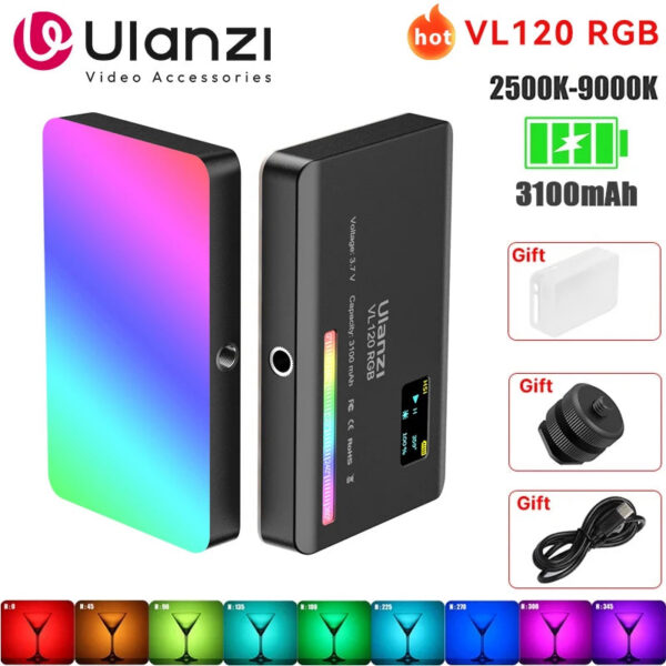 d72c1f5fb5f58a77 Ulanzi VL120 Full Color RGB Video Light 2500K-9000K LED Photography Lighting Dimmable Camera Light Live Videography Fill Lamp