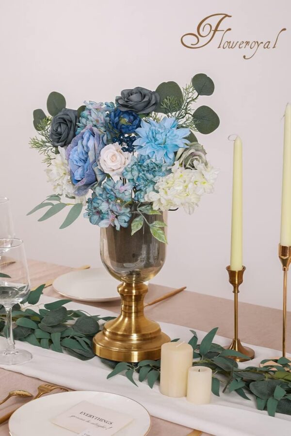 d7330370a2f0089f Floweroyal Artificial Flowers Combo Dusty Blue Flowers Mix Silk Flowers Dahlia Roses with Stems for DIY Wedding Bridal Bouquets, Baby Shower, Floral Arrangement, Table Centerpieces, Home Decorations.