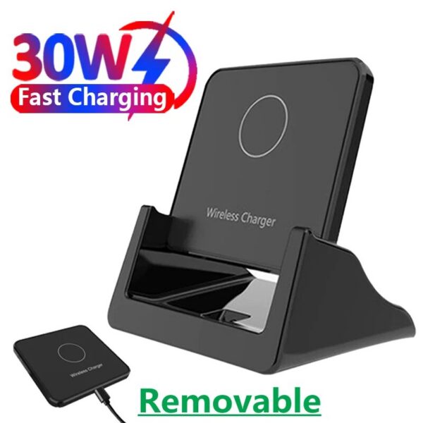 d73dca2e3690f3dc 30W Wireless Charger Pad Stand Desktop Ultra-thin Mobile Phone Fast Charging Dock Station For iPhone 15 14 13 12 Samsung Xiaomi