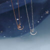 d73ec04e1ca0f560 Sterling Sier Star Necklace Woman Sexy Clavicle Chain Flashing Diamond Moon Pendant Gift For Friends High Jewelry