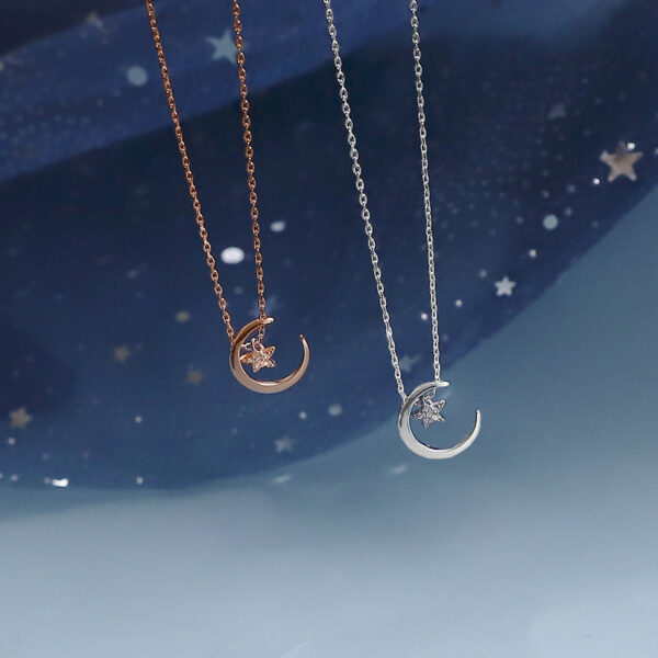 d73ec04e1ca0f560 Sterling Sier Star Necklace Woman Sexy Clavicle Chain Flashing Diamond Moon Pendant Gift For Friends High Jewelry