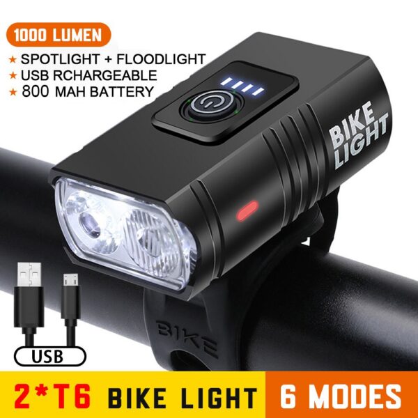 BK02 Bike Light USB Rechargeable T6 LED Lights 6 Modes MTB Flashlight Headlight for Cycling Bicycle Front Lamp