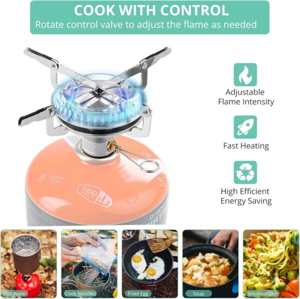 HOMGEN Portable Gas Stove | Mini Camping Gas Cooker with Butane/Propane Adapters and Storage Bag | Compact Camping Stove Gas Burner for Backpacking, Hiking & Outdoor Cooking
