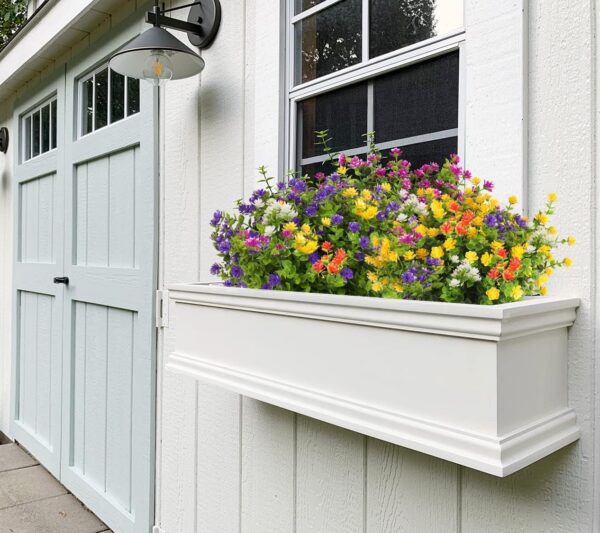d76e4f34b7216fdf RECUTMS 12 Bundles Outdoor Artificial Flowers UV Resistant Fake Boxwood Plants, Faux Greenery for Indoor Outside Hanging Plants Garden Porch Window Box Home Wedding Farmhouse Décor(Yellow)