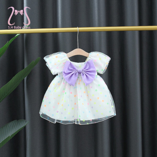 d793e39f93b8a2c7 New Summer Colorful Baby Girls Party Dresses Sweet Bow Children Clotehs Puff Sleeves Toddler Kids Costume 0 To 3 Years Old