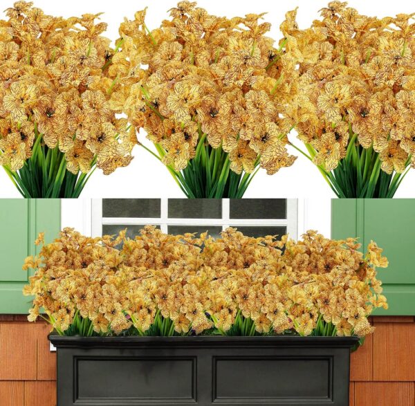 d7a667d3f7557802 AmyHomie 20 Bundles Artificial Flowers Outdoor UV Resistant Faux Flowers No Fade Fake Plastic Plants Garden Porch Window Box Decorating(Bright Yellow)