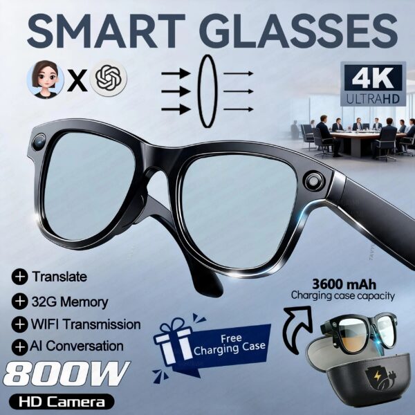 d7bbb3d8b65f32ec 2026 New 3600mAh Large Capacity Smart Glasses 800W Pixel Anti-shake Camera 120+Language Translation Video Recording Call Glasses