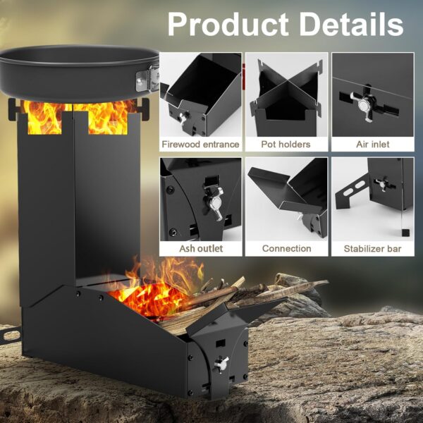 d7bea702728f4c75 Uniflasy Portable Rocket Stove for Cooking, Wood Burning Mini Stove with Storage Bag, Ideal for Outdoor Cooking, Camping, Backyard BBQ, and Hiking, Durable and Compact Camping Stove