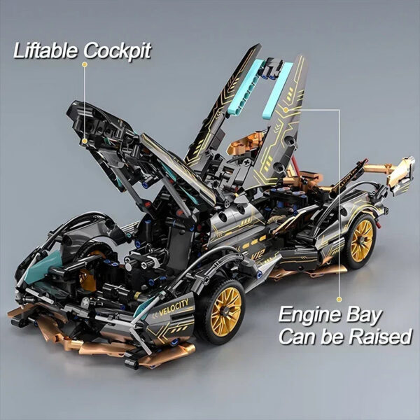 d7d892885e973854 2024 Black V12 RC Tech Racer 1:14DIY Roadster building block assembly Block car toy birthday gift (1280 granule)