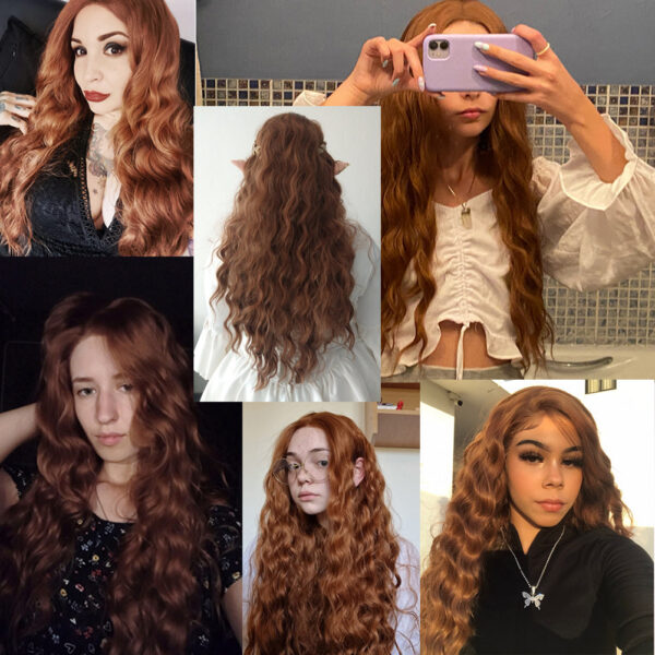 d7e7804b38a02cfa Front Wigs for Black Women Natural Hairline Synthetic Lace Long Brown Wig Pre Plucked Baby Hair Cosplay