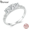 BAMOER 1.1CTTW Round Moissanite for Women, White Gold Plated D Color VVS1 Lab Diamond Sterling Sier Engagement Ring