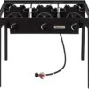 Bonnlo 3 Burner Outdoor Portable Propane Stove Gas Cooker, Heavy Duty Iron Cast Patio Burner with Detachable Stand Legs for Camp Cooking (3-Burner 225,000-BTU)