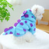 d815690b52a17fc6 1PC Pet Clothing Dog Cat Autumn and Winter Thickened Warm Blue Dinosaur Hooded Coat With Drawstring Buckle For Small Medium Dogs
