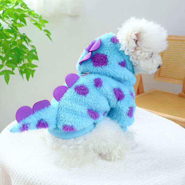 d815690b52a17fc6 1PC Pet Clothing Dog Cat Autumn and Winter Thickened Warm Blue Dinosaur Hooded Coat With Drawstring Buckle For Small Medium Dogs