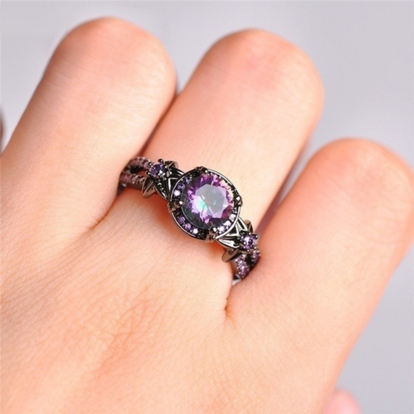 Fashion Black Bright Colorful Diamond Rings For Women Wedding Anniversary Beach Party Gift Jewelry