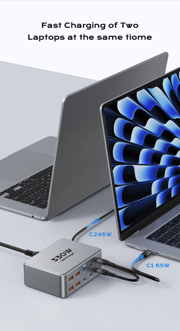 330W USB C GaN Charger 100W PD3.0 PPS QC3.0 Multiport Fast Charging Station For Laptop iPhone 15 16 Samsung Macbook Pro Tablet