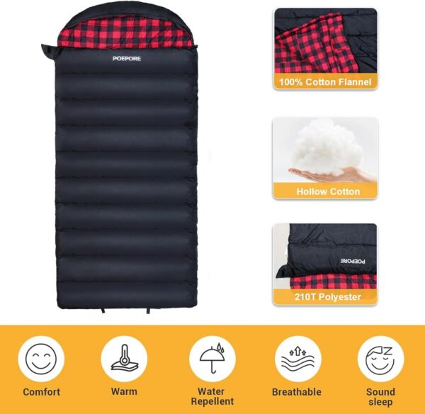 d853f250ae5e038e Poepore Schlafsack Outdoor Winter für Erwachsene Extra Breit 3-4 Jahreszeiten XXL Schlafsäcke Warmer Baumwolle Flanell Deckenschlafsack beim Camping Wandern Abenteuern 230 * 100CM