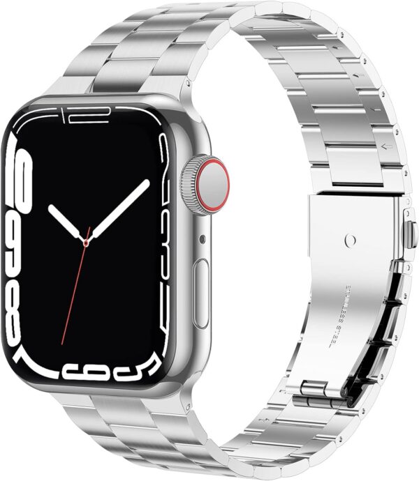 iiteeology Compatible with Apple Watch Band 49mm 45mm 44mm, Upgraded Solid Business Stainless Steel Band for Apple iWatch Series 9/8/7/Ultra,Silver