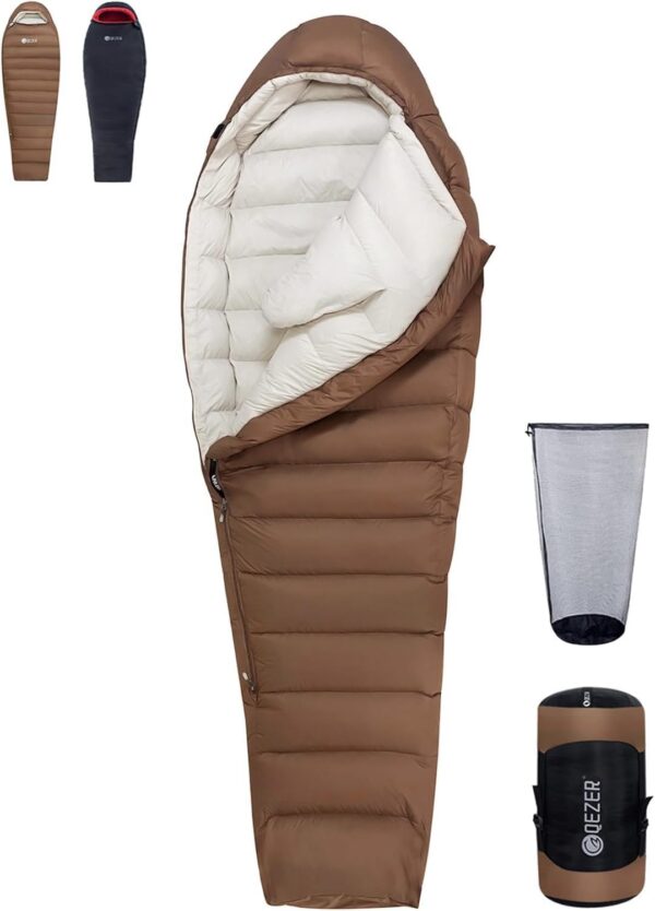 QEZER Winter Sleeping Bag for Adults,Lightweight Down Sleeping Bag [1260g/1560g ] 0°C bis -20°C for 4 Season Backpacking,Hiking,Camping and Mountaineering Outdoor with 660 FP Duck Down