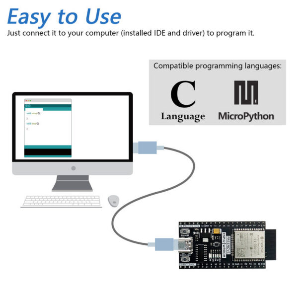 d8835ec4737338d2 Freenove ESP32-WROOM Wireless Board, Dual-core 32-bit 240 MHz Microcontroller, Python C Code, Example Projects Tutorial