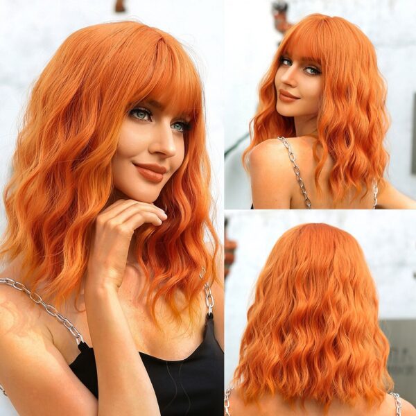 d8a5bce5d7d7281c HAIRCUBE Synthetic With Bangs Short Bob Pink Wigs Curly Wavy Shoulder Length Cosplay Daily Colorful Wig
