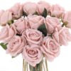 15Pcs Artificial Roses Velet Real Touch Single Stem Fake Roses Silk Realistic Bouquet Flowers Arrangements Home Office Garden Grave Party Wedding Decoration(Light Pink-15p, Blossom Roses)