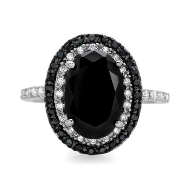 d8d812435ef0fa17 HOYON Inlaid Gemstone Zircon for women Sliver Color Wedding Jewelry Gem Two Tone Black Diamond Ring Free Shipping