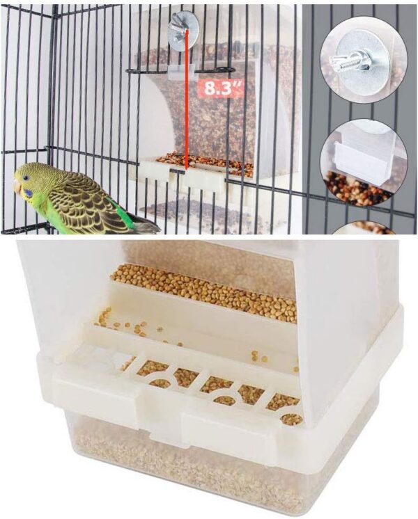 Parrot Automatic Feeder,No-Mess Bird Feeder,Cage Accessories for Budgerigar Canary Cockatiel Finch Parakeet Seed Food Container by Old Tjikko (Screw-Fixed Bird Feeder)