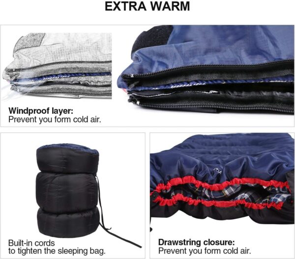 REDCAMP Cotton Flannel Sleeping Bags for Camping, 3-Season Warm and Comfortable Adult Sleeping Bag, Envelope with 2/3/4lbs Filling
