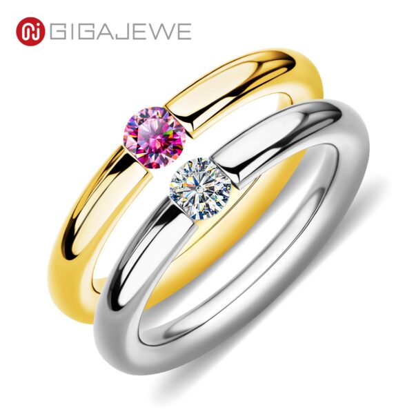 d8fd4d1064a8045c GIGEWE Moissanite 0.3ct 4mm Round Cut Nova Blue/Pink White Titanium Steel Ring Diamond Test Passed Fashion Claw Setting Gift