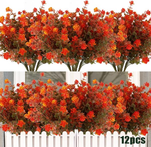 d918be095035595a RECUTMS 12 Bundles Outdoor Artificial Flowers UV Resistant Fake Boxwood Plants, Faux Greenery for Indoor Outside Hanging Plants Garden Porch Window Box Home Wedding Farmhouse Décor(Yellow)