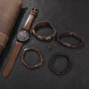 5PCS Set Fashion Mens Sports Bracelet Watches For Men Retro Big Dial Quartz Wrist Classic Male Casual Brown Leather Watch