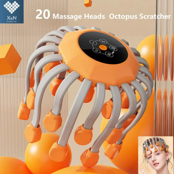 d9270a943883702a 20Massage Heads Orange Scalp Head Massager Red Light Vibrator Octopus Scratcher For Relaxation Stress Migraine
